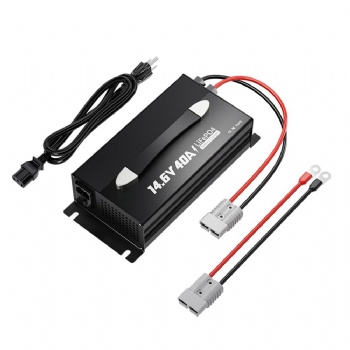 14.6V 40A Lithium Battery Charger, Mountable for 12V LiFePO4 Battery with Handle and LED Indicator, AC-DC Smart Charger for 12.8V LiFePO4 Batteries, 40A Fast Charging for RVs