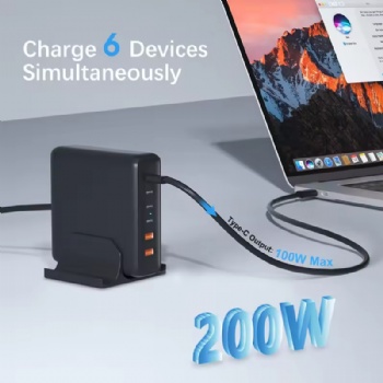OEM 6 in 1 200W 4 Type-C 2 USB-A for MacBook Phone Laptop Universal Desktop GaN Charger Power Adapter