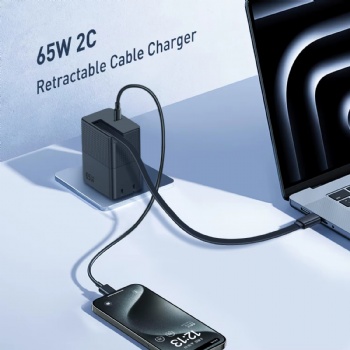 Multi Port Usb C 65W Gan Charger Retractable Cable