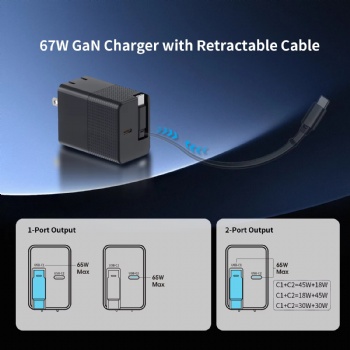 Multi Port Usb C 65W Gan Charger Retractable Cable